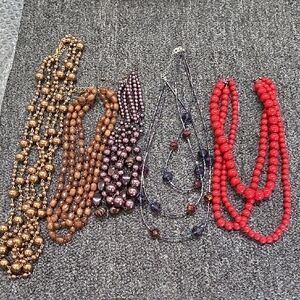 5 Unbranded Multi-Strand Beaded Necklace - Red and Brown Options